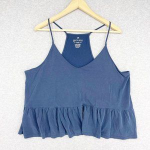 American Eagle Womens Soft & Sexy Tank Top Blue Size XL Peplum V-Neck Flowy